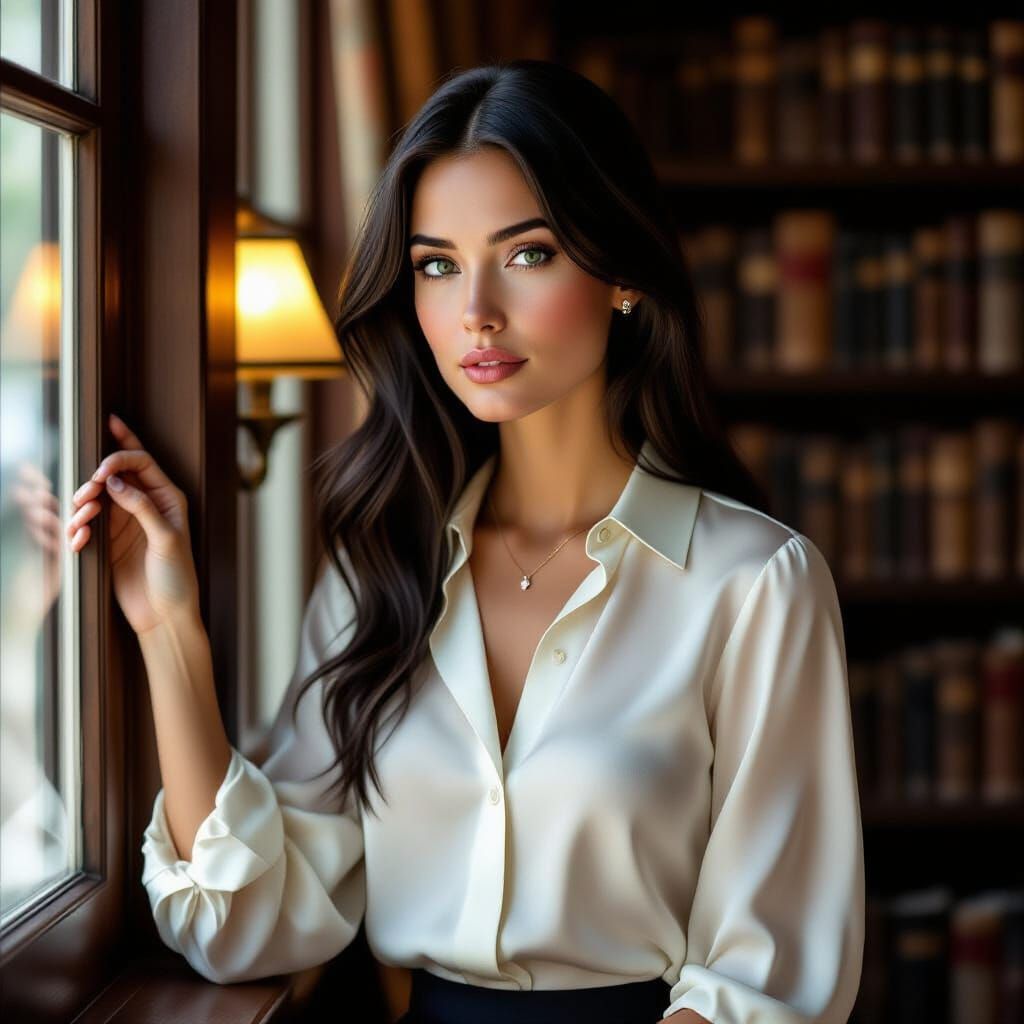 Woman in Library, Art Nouveau Impressionism