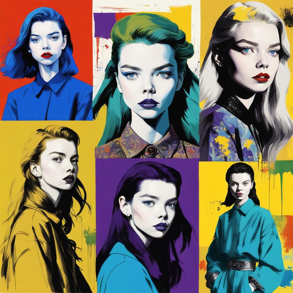 Vibrant Pop Art Portrait in Sumi-e Collage