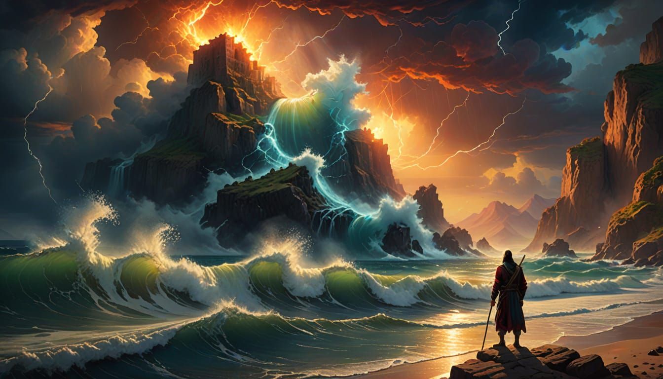 Moses Parting the Red Sea in Vibrant, Cinematic Style