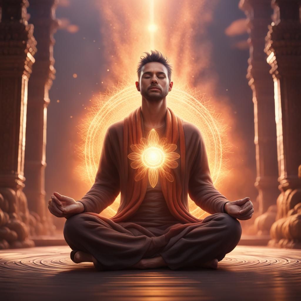 Meditating Man Radiating Light: Fantasy Concept Art