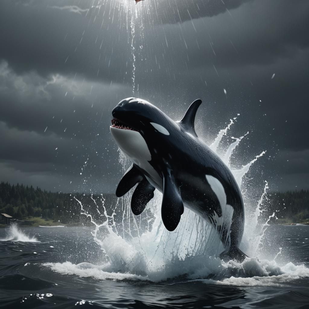 Orca Devouring Human as Bomb Falls: Cinematic Still