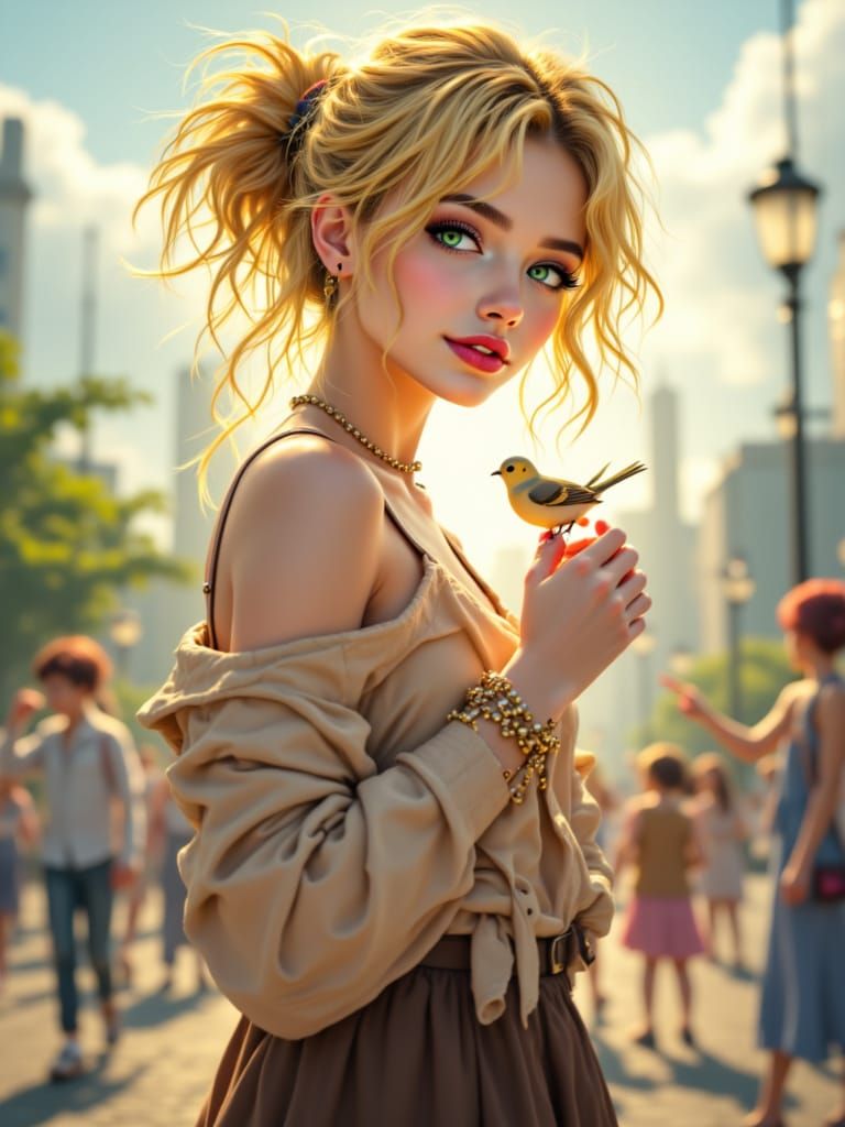 Realistic Anime Portrait of a Woman with Blonde Hair