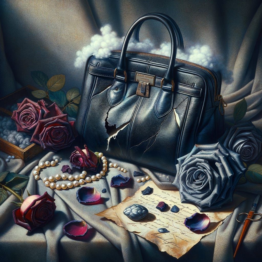 Hyper-Realistic Still Life of Distressed Leather Handbag wit...