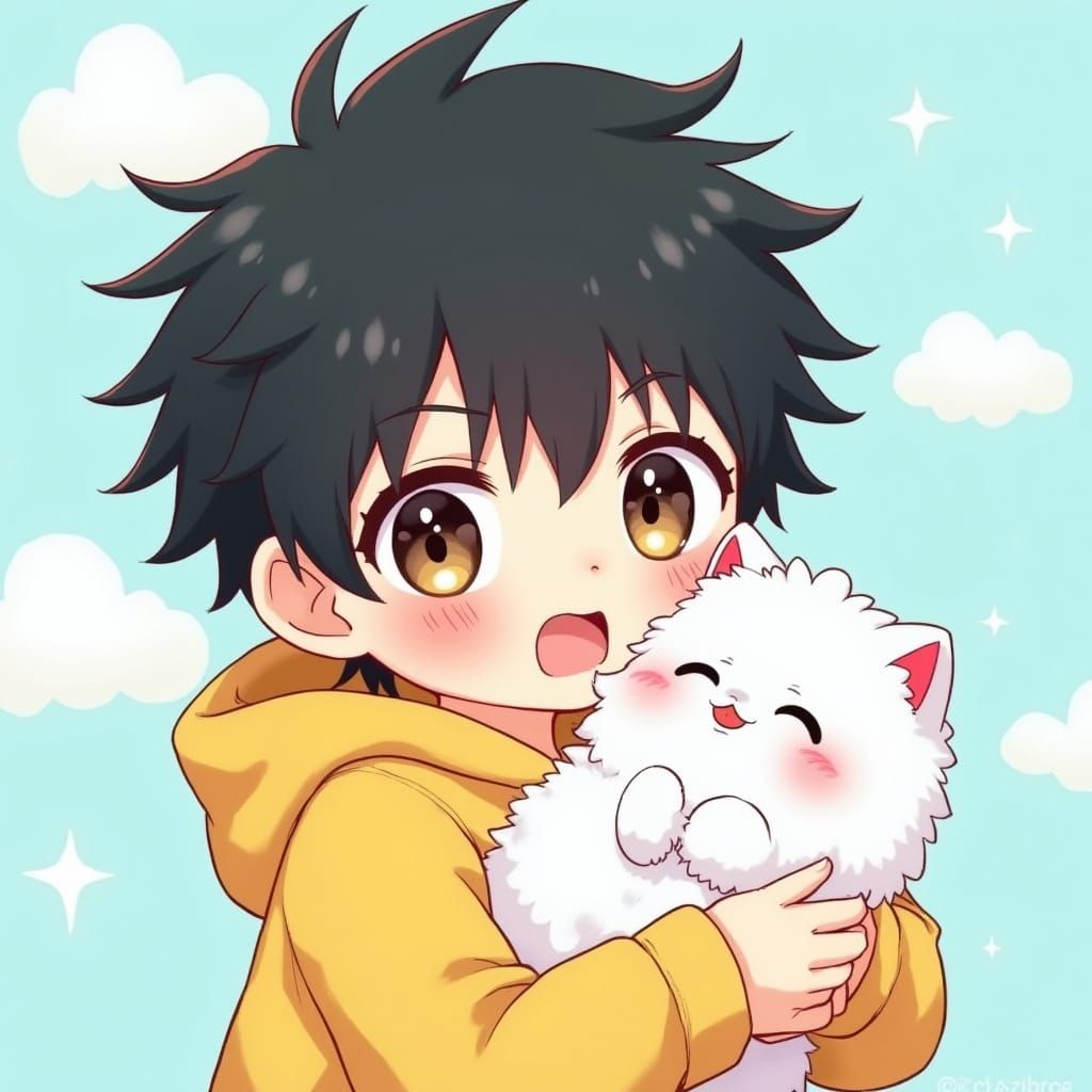 Charming Anime Boy in Vibrant Kawaii Style