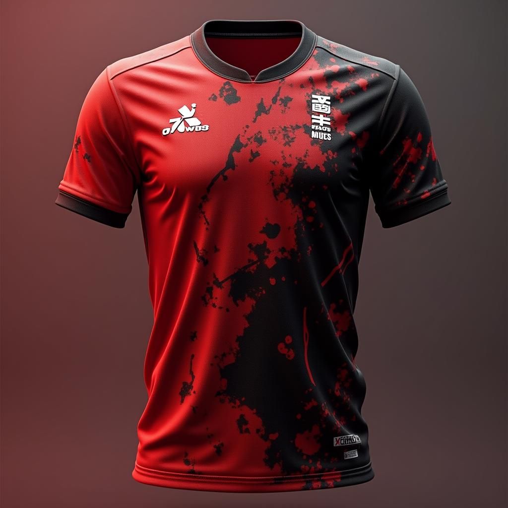 Detailed Cricket Jersey in Red and Black: Digital Art