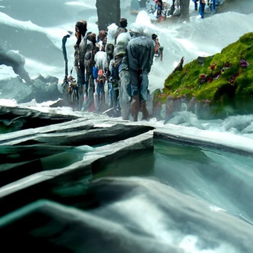 People Walking into Water: Matte Painting
