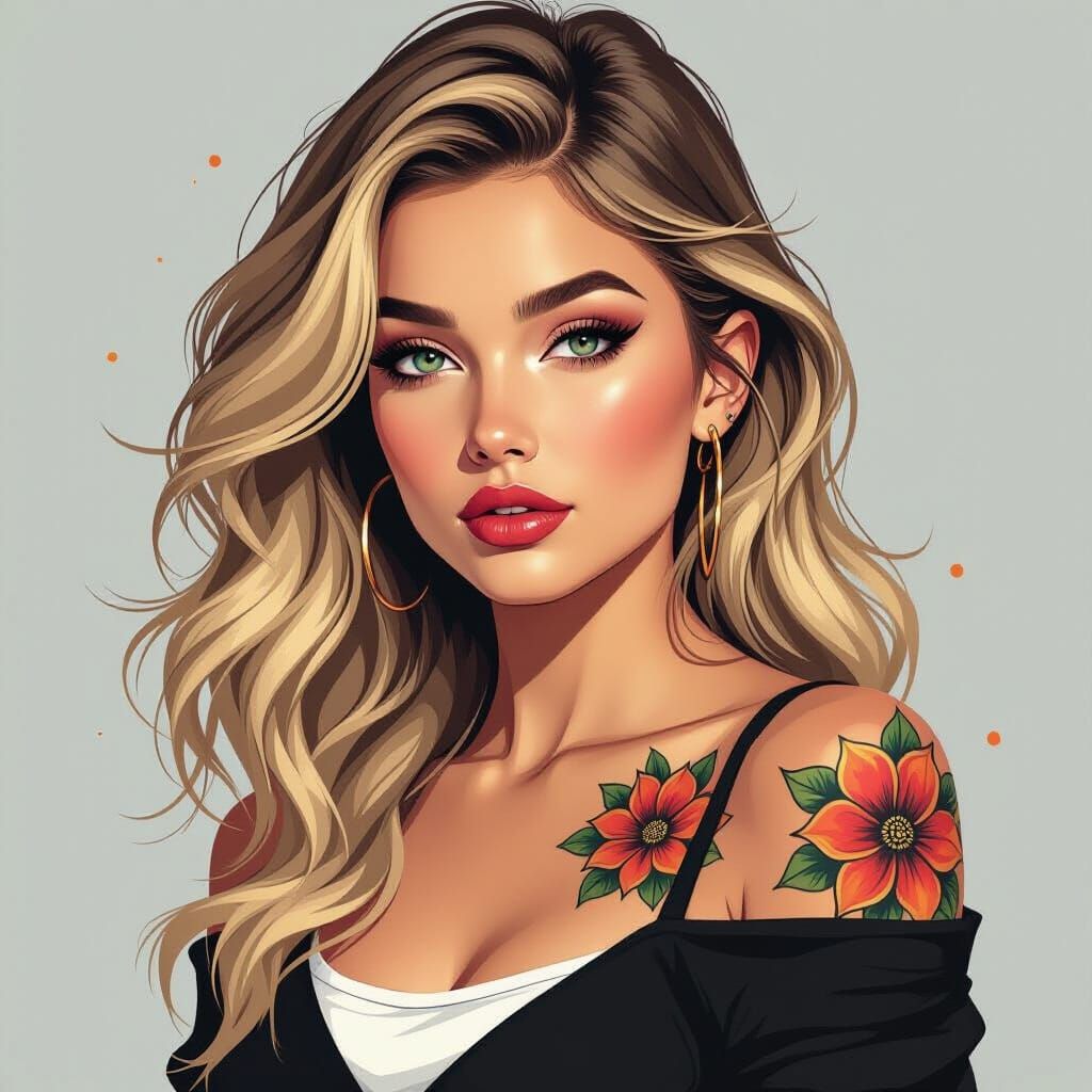 Blonde Woman Portrait in Graphic Novel Style