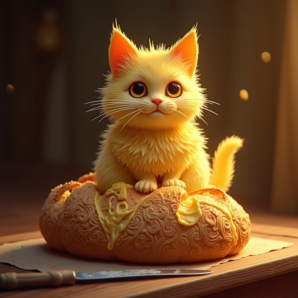 Majestic Butter Cat on Bread Loaf, Concept Art
