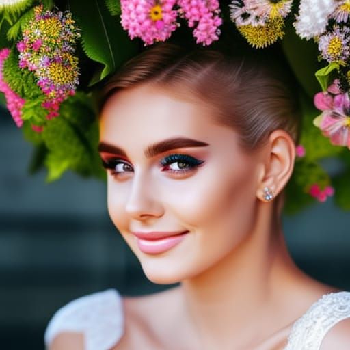 Australian Girl in Colorful Flowers with Crown