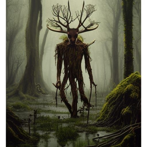 Sinister Twig Golem in Dark Fantasy Swamp