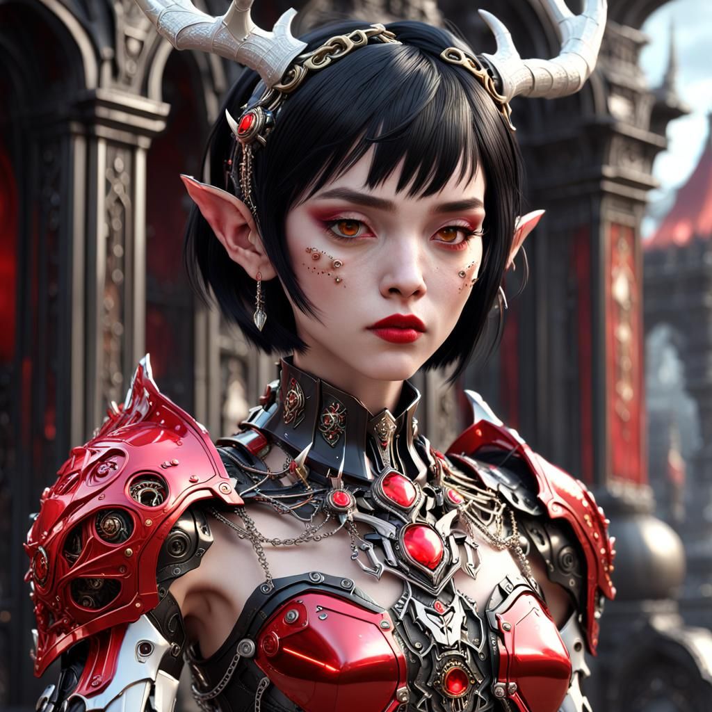 Elf Cyborg Princess in Rococo Armor, Sci-Fi Art