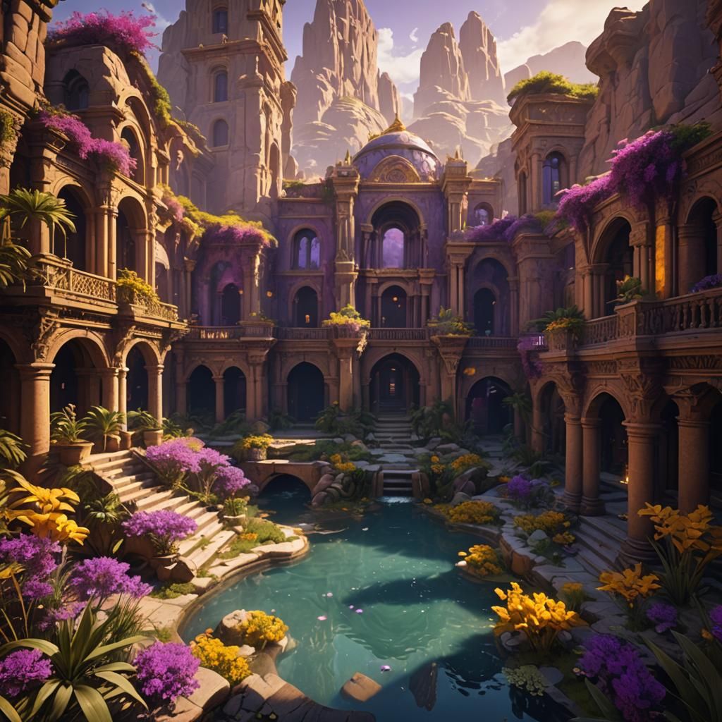 Oasis Bathing Location: Dark Fantasy Concept Art
