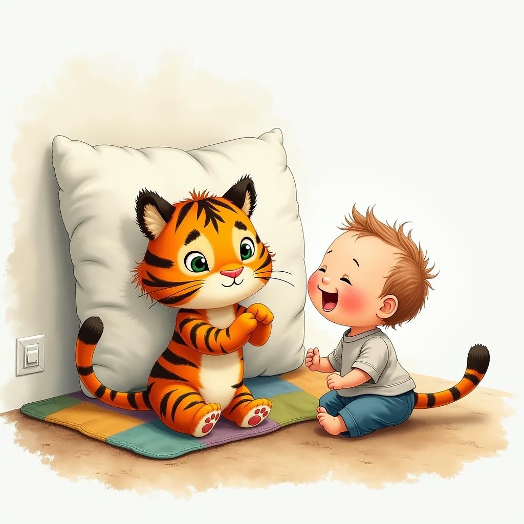 Playful Tiger Cub Surprises Giggling Baby