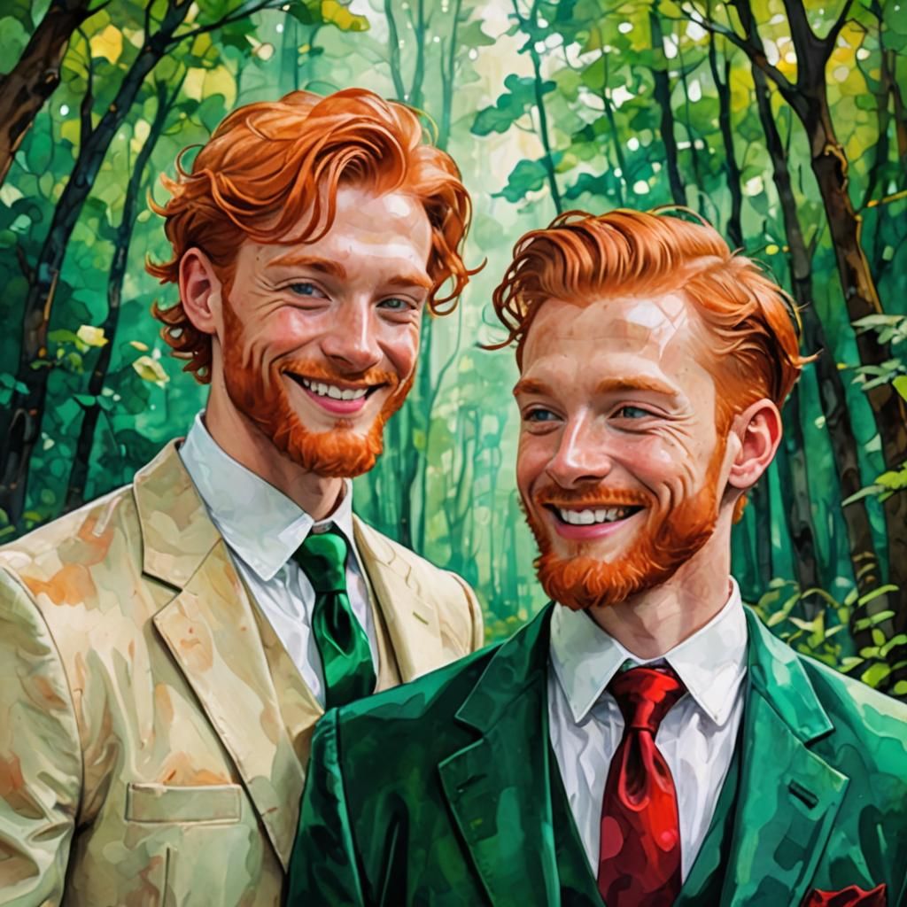 Ginger Men in Emerald Suits, Art Nouveau Style