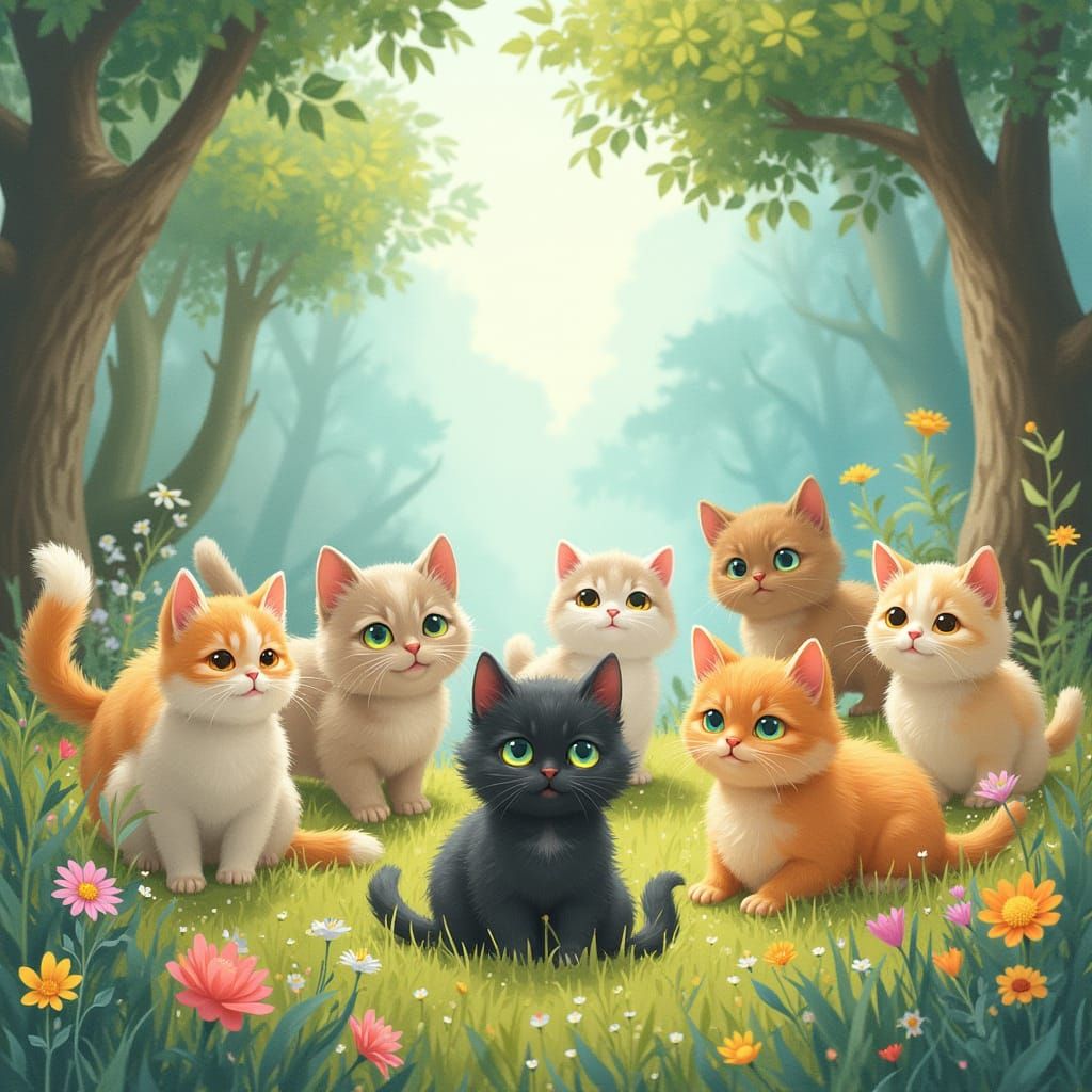 Whimsical Feline Utopia in Pastel Colors