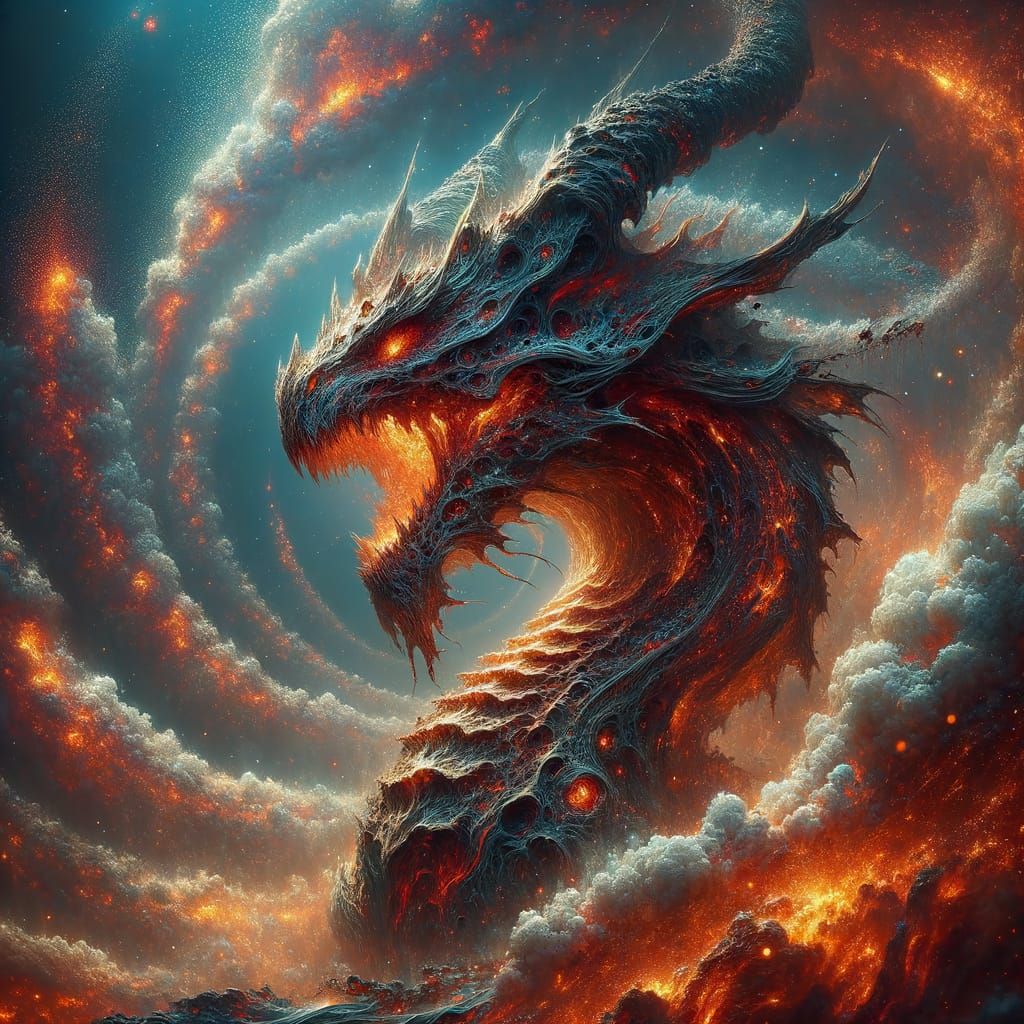 Colossal Magma Dragon in Pyroclastic Storm