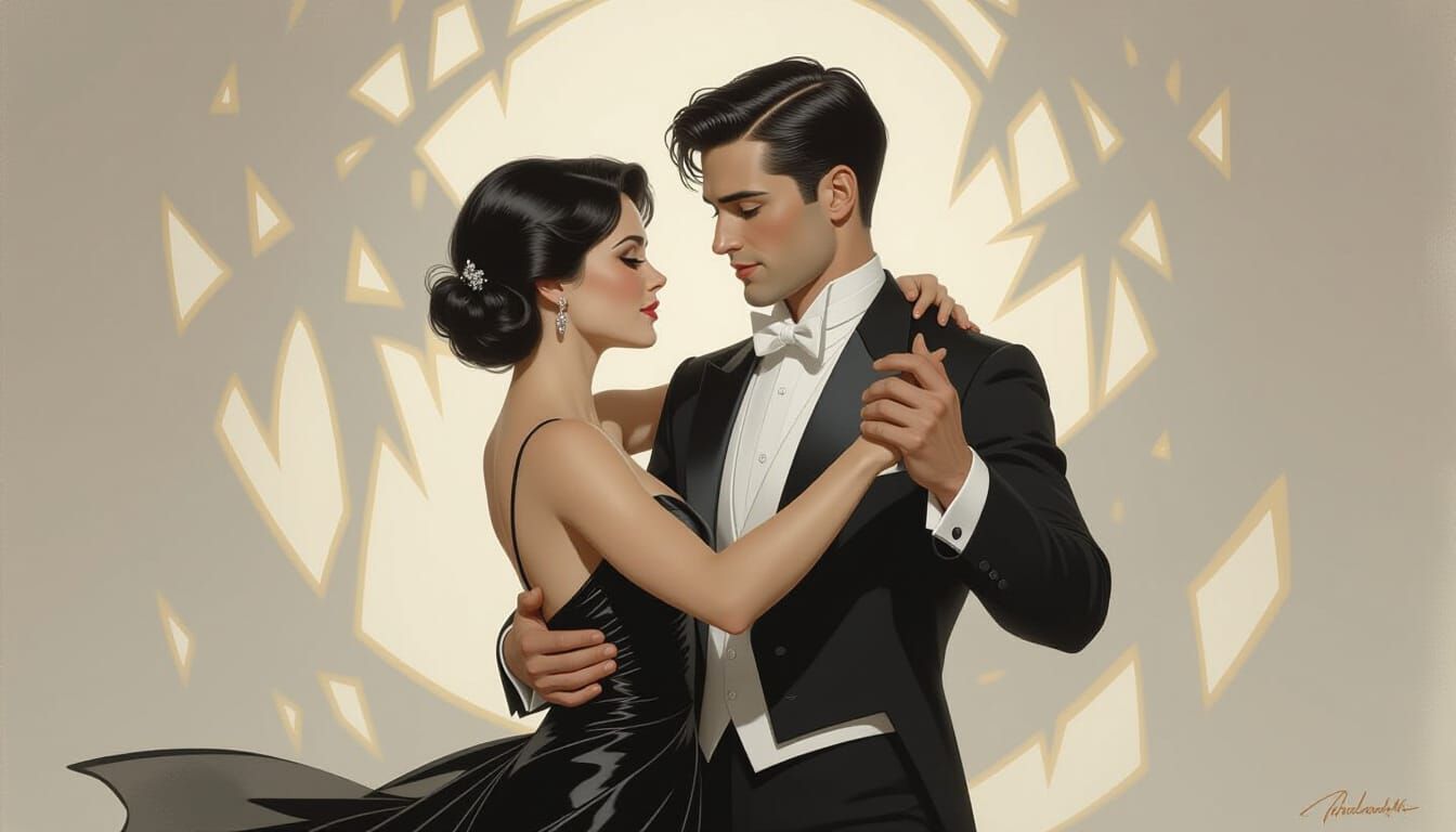 English Couple Waltzing in a Romantic Epic Scene