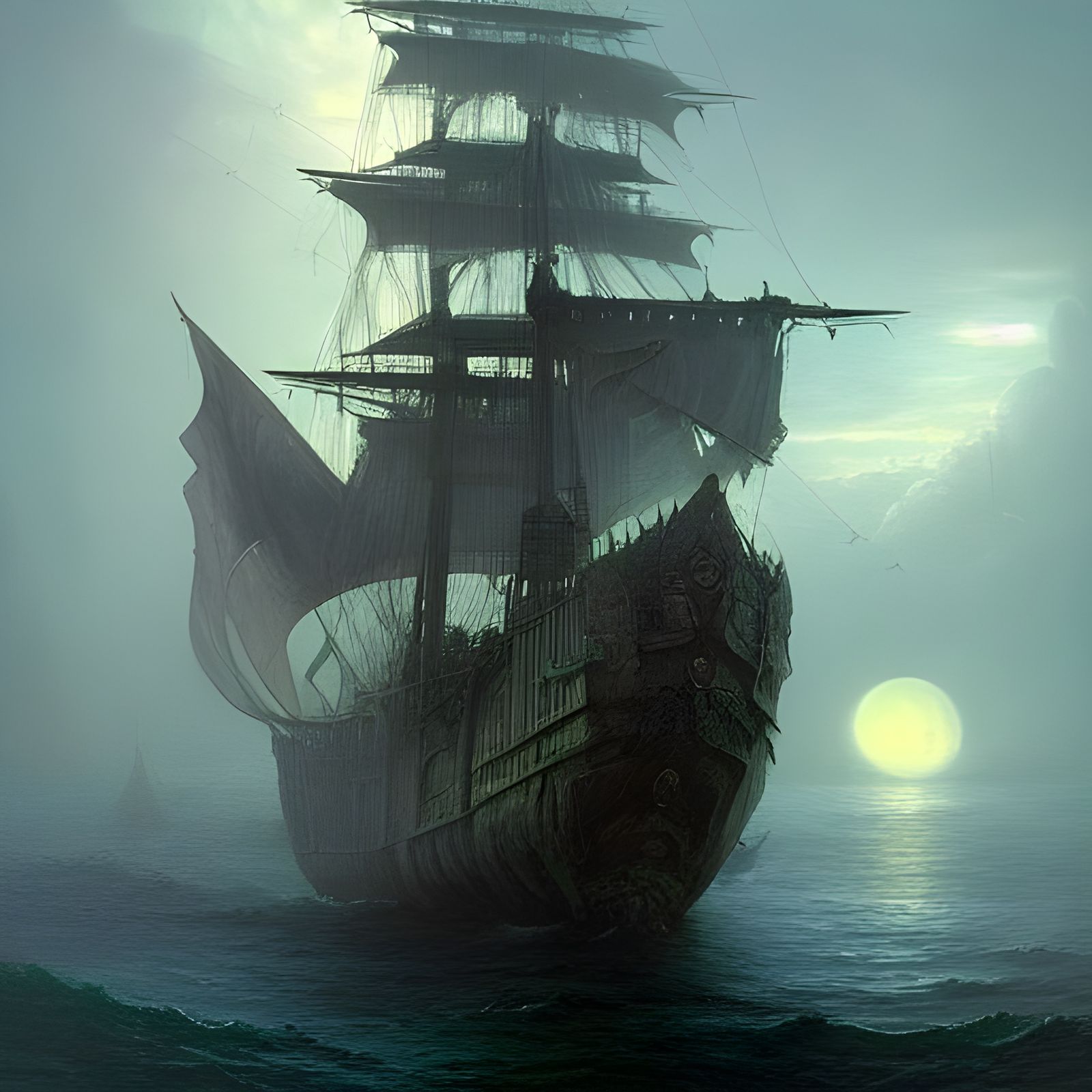 Eerie Pirate Ghost Ship Painting in Dark Fantasy Style