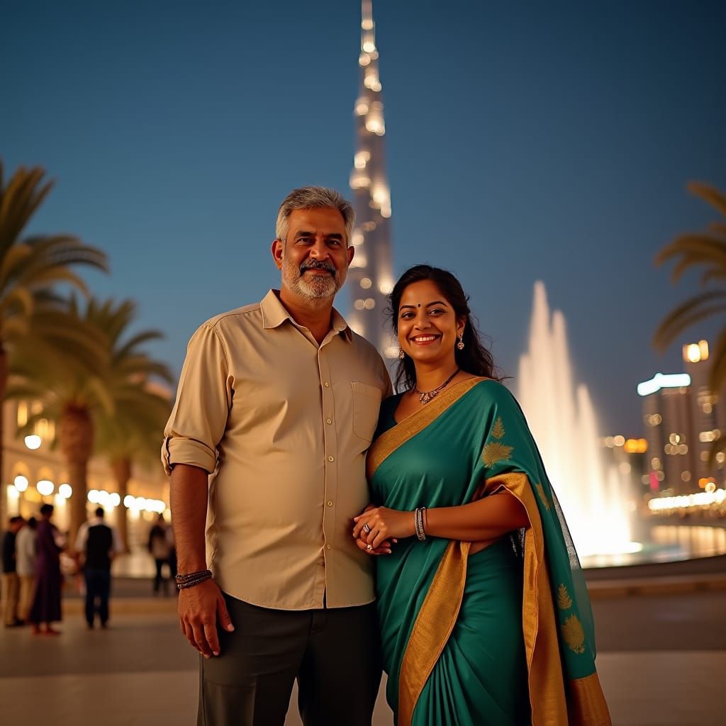 South Indian Couple in Dubai at Night