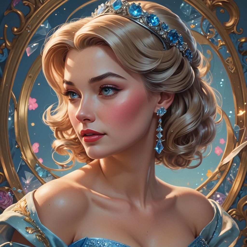 Cinderella as 1950s Pinup, Art Nouveau Portrait