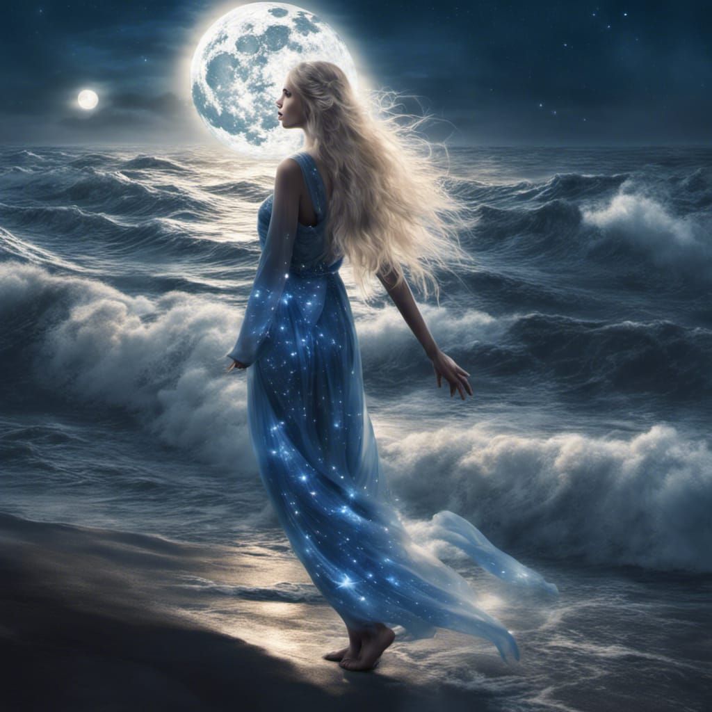 Woman in Starlight Toga at Night