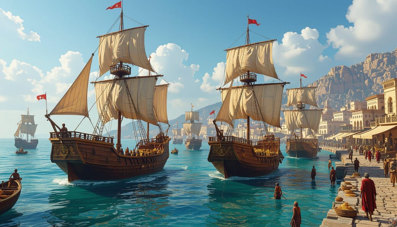 Carthaginian Ships Laden with Goods on Mediterranean Sea
