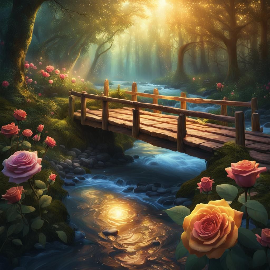 Enchanted Forest Crossing in Vibrant Fantasy Style