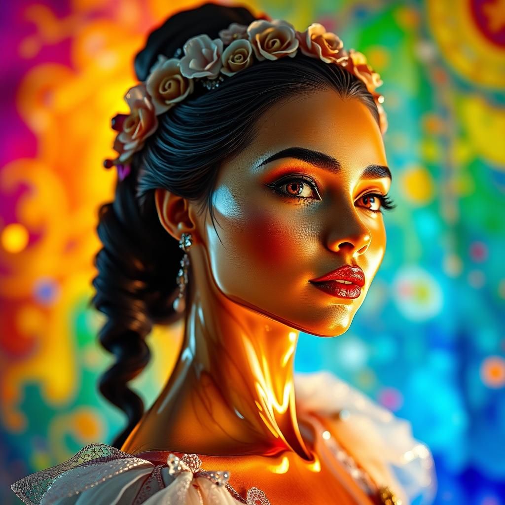 Enameled Glass Ballerina Portrait in Splash Art Style