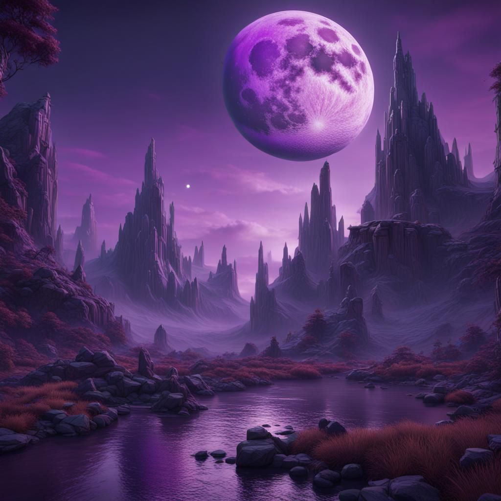 Fantastical Purple Moon Concept Art