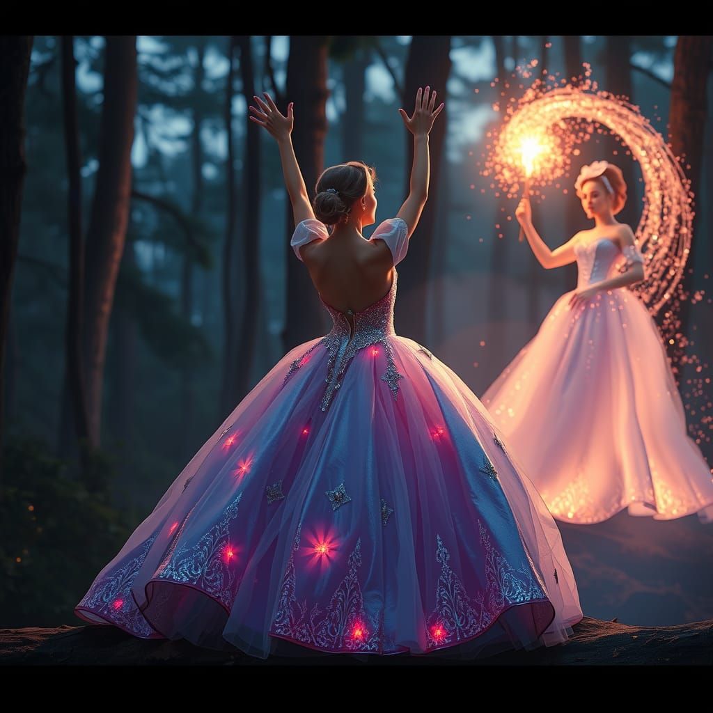 Cinderella in Mystical Forest with Fairy Godmother