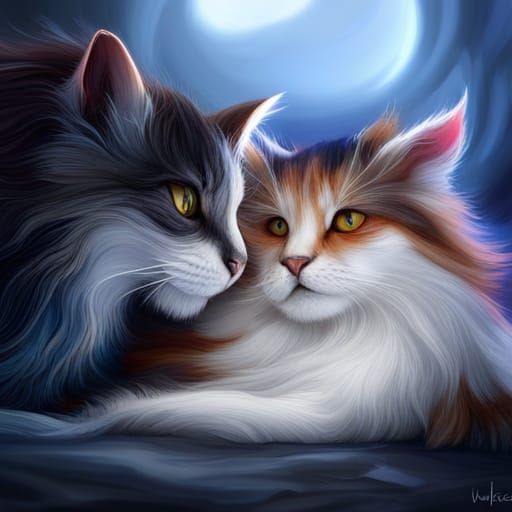 Cats Snuggling: Detailed Matte Painting in 8k