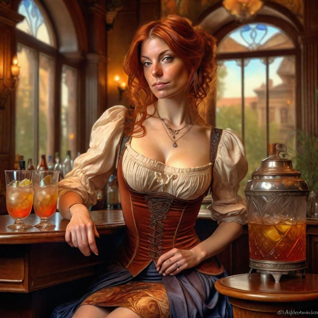 Auburn Woman in Parlor: Renaissance-Style Portrait