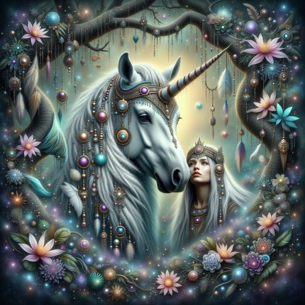 Regal Unicorn in Moonlit Forest