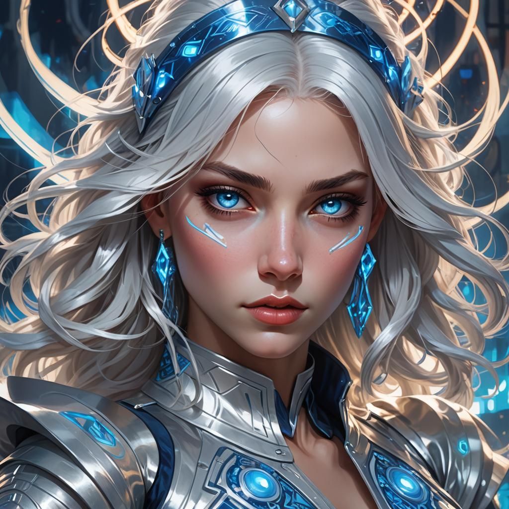 Blue-Eyed Princess in Cyber Fantasy Portrait