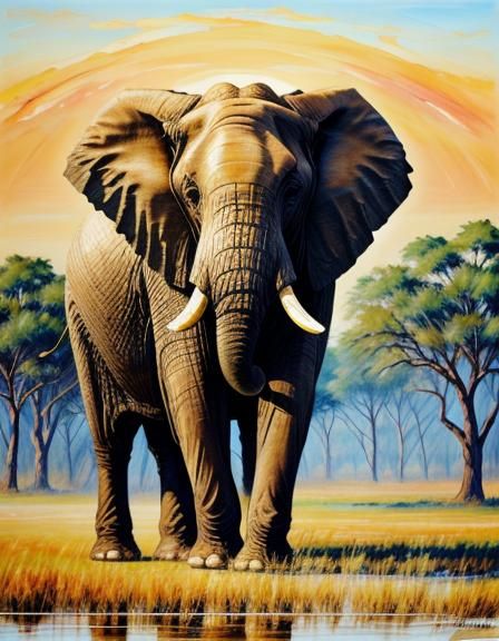 Majestic African Elephant in Neo-Impressionist Style