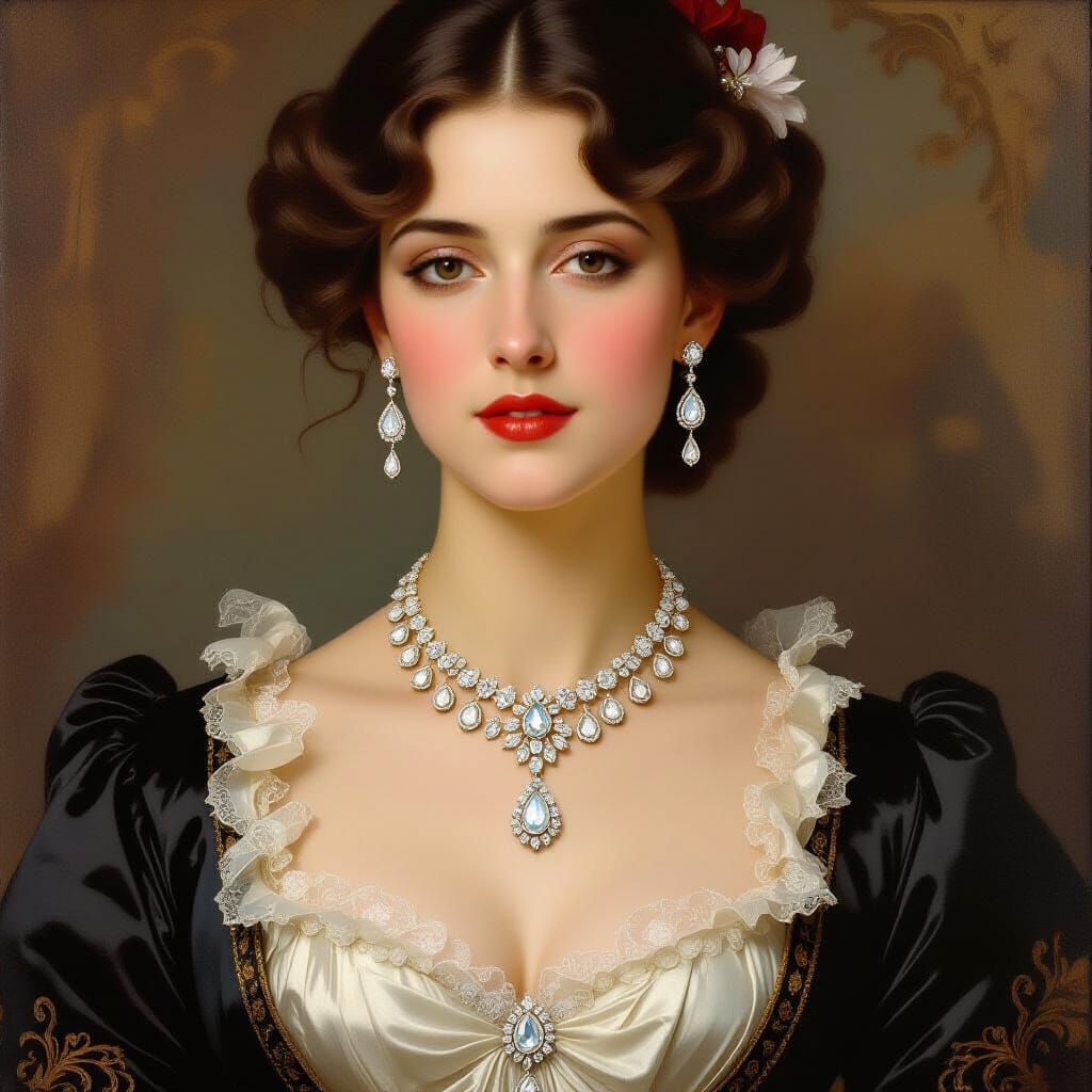 Diamond Necklace Portrait in Oil Painting Style