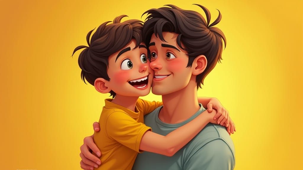 Father and Son Embrace in Pixar Style