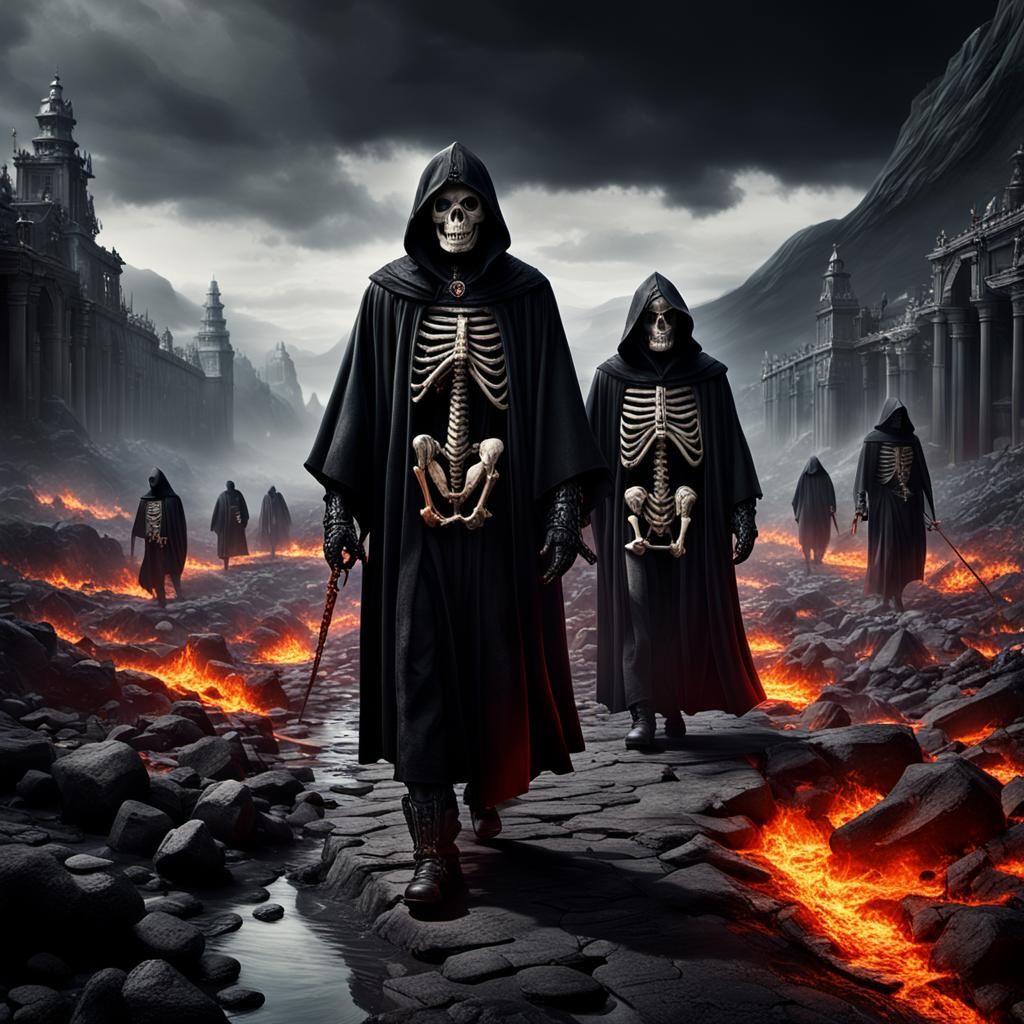 Obsidian Hellscape with Skeletal Figures