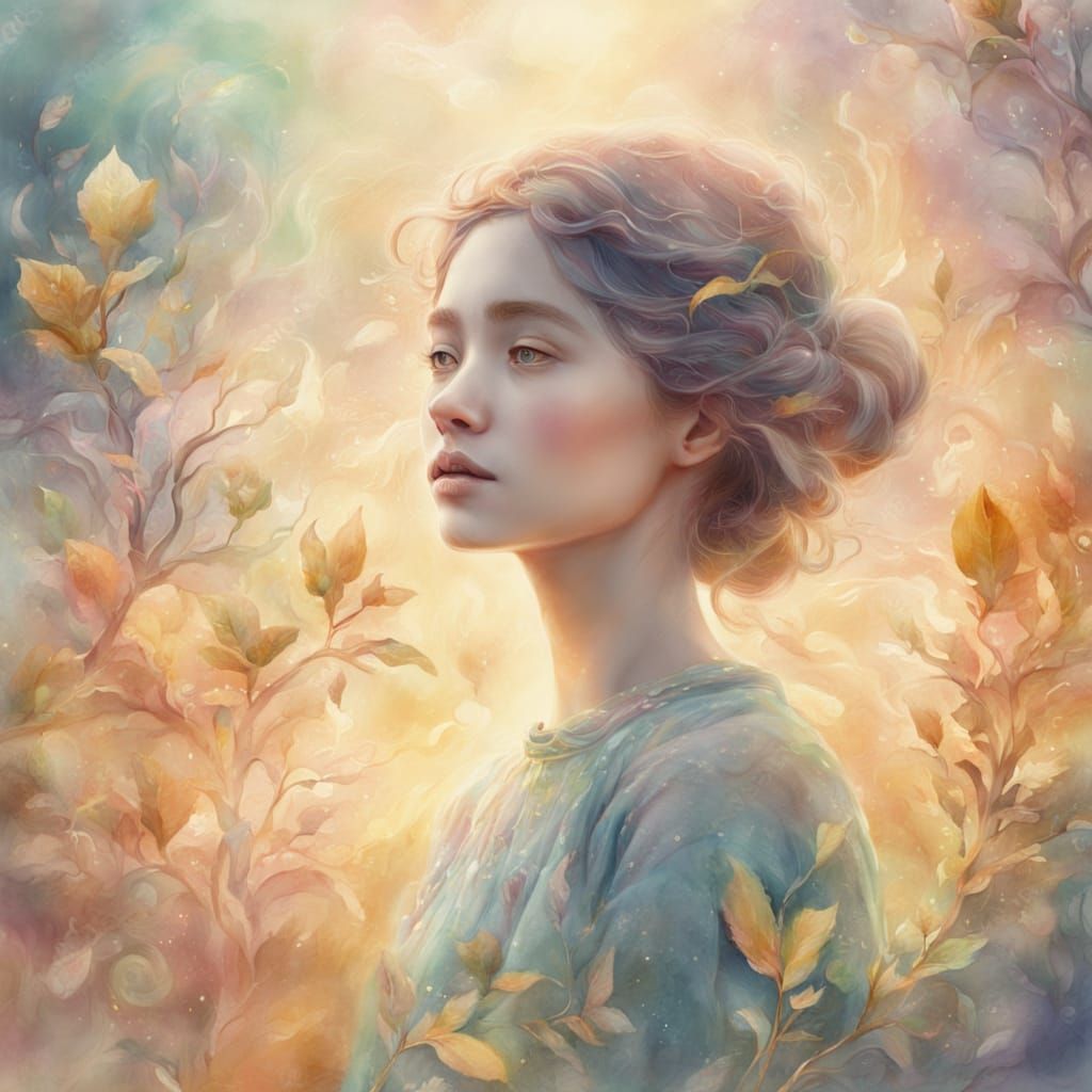 Whimsical Girl's Watercolor Deterioration in Soft Pastels