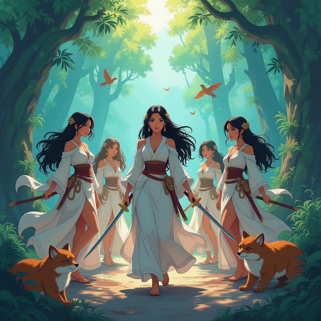 Fantasy World with Amazon Women in Anime Style