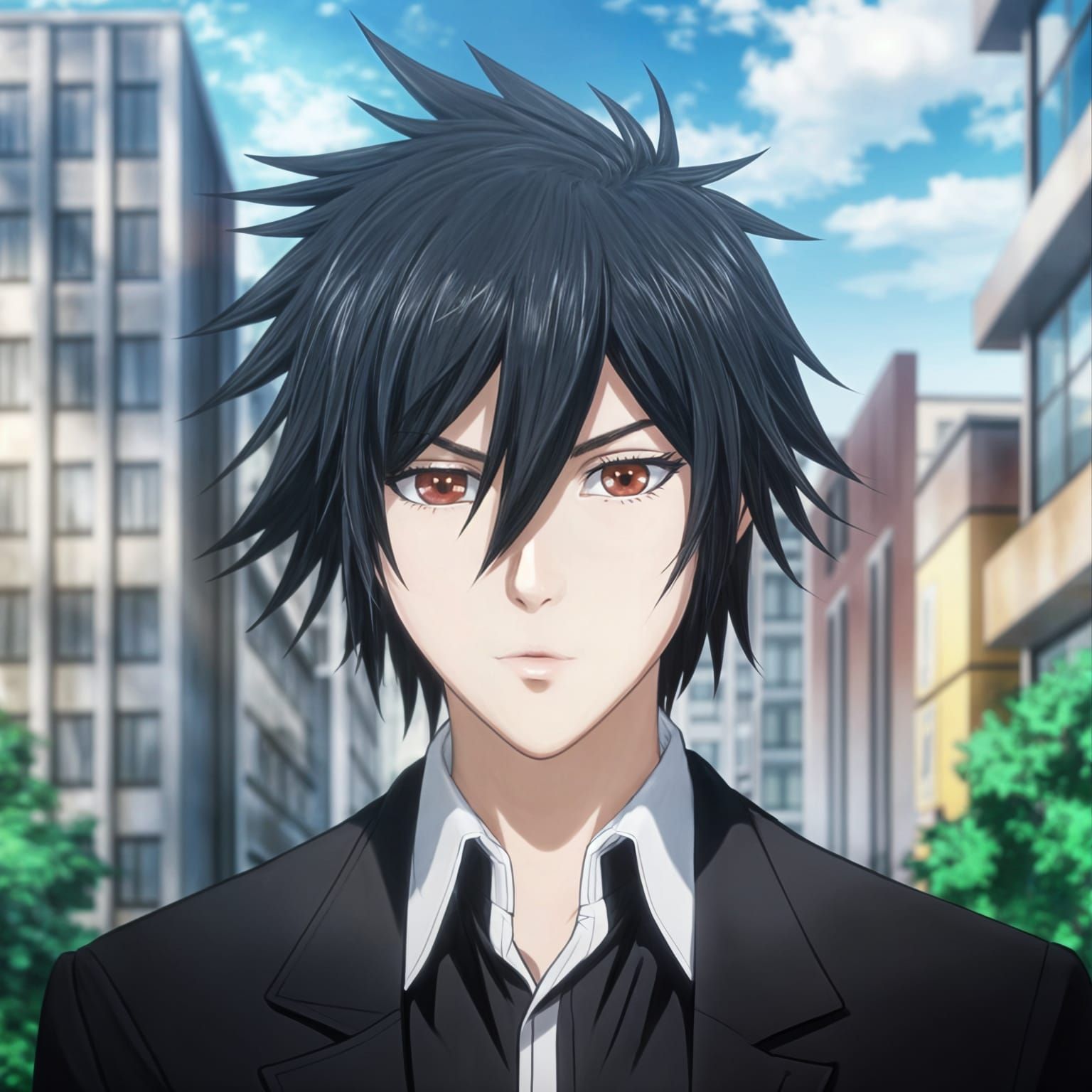 Anime Young Man in Cityscape