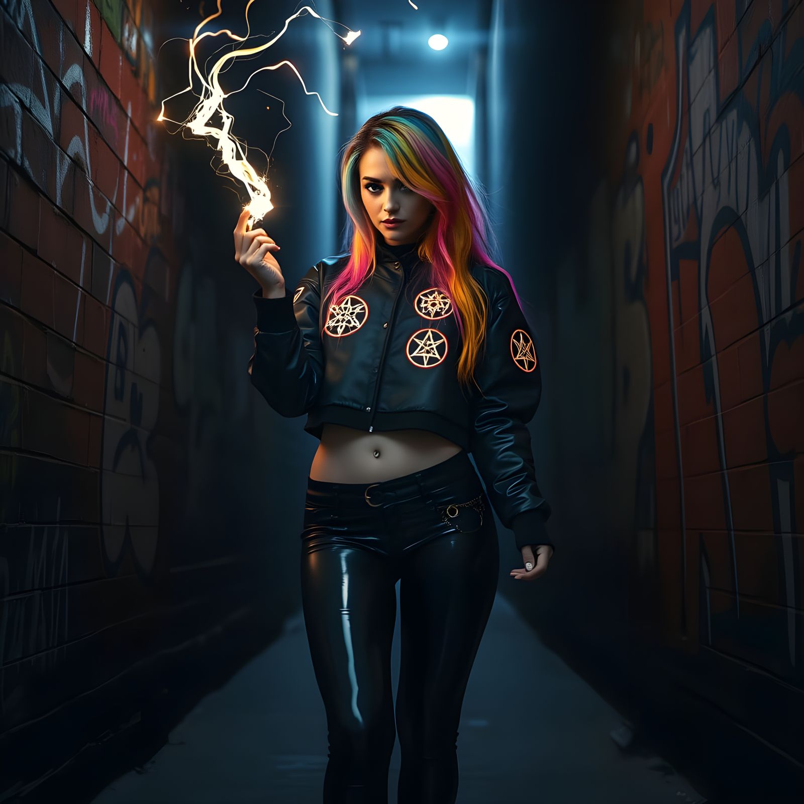 Glamorous Gothic Goddess Unleashes Magic in Dark Alleyway