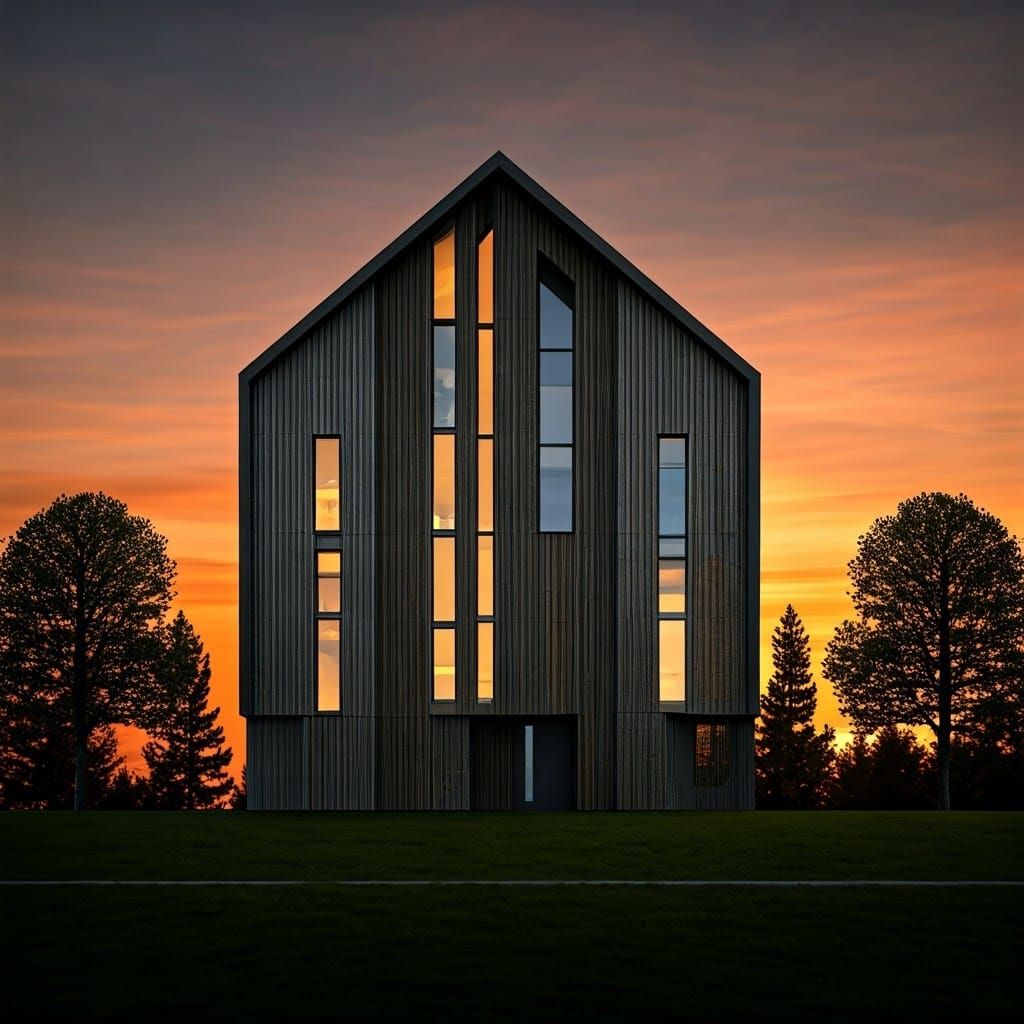 Modern Minimalist House on a Hill at Sunset