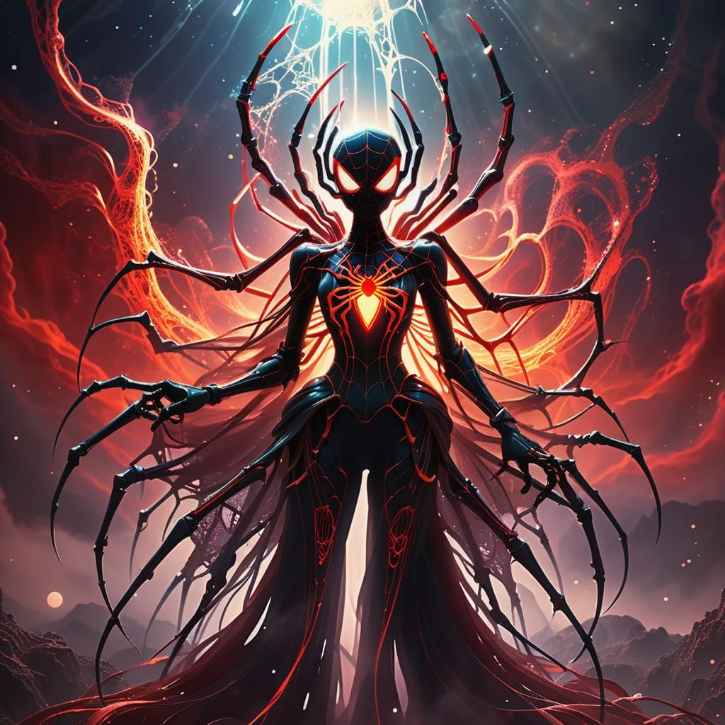 Interstellar Spider Queen in Cosmic Mist: 3D Art