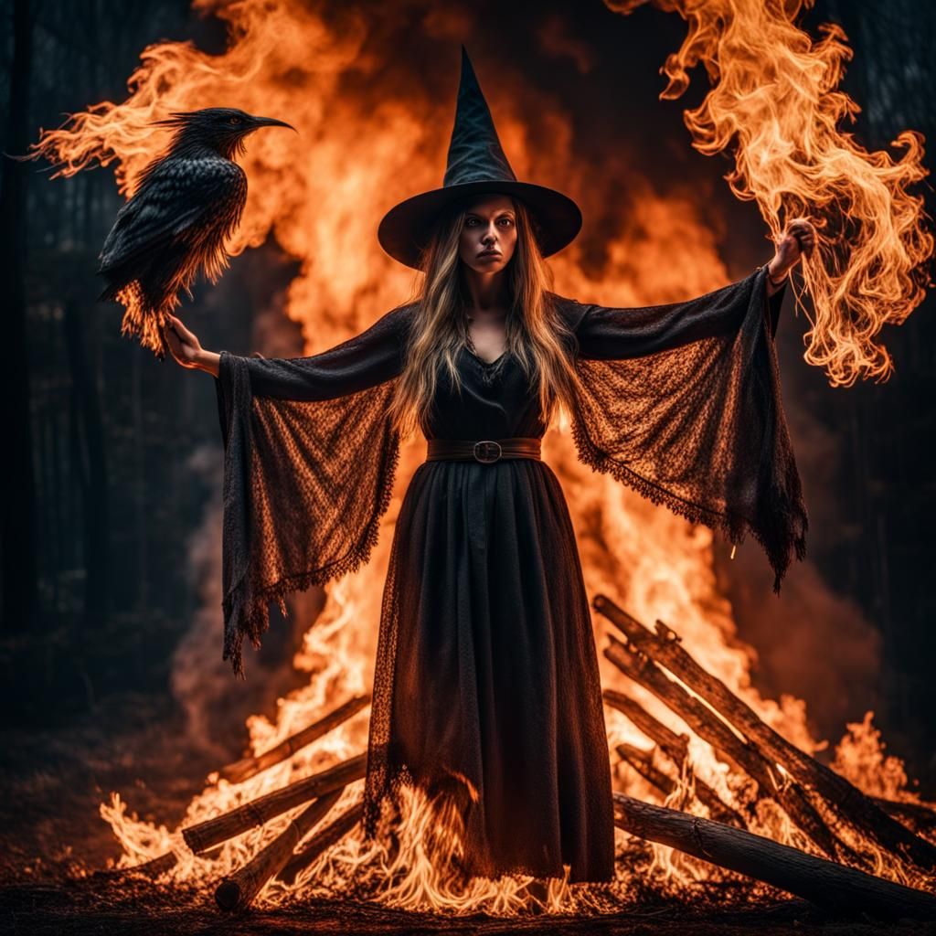 Burning Witch: Hyperrealistic Cinematic Scene