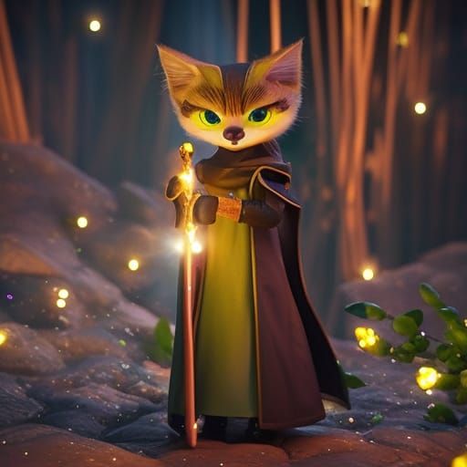 Sand Cat Sorcerer Casting Spell in Forest