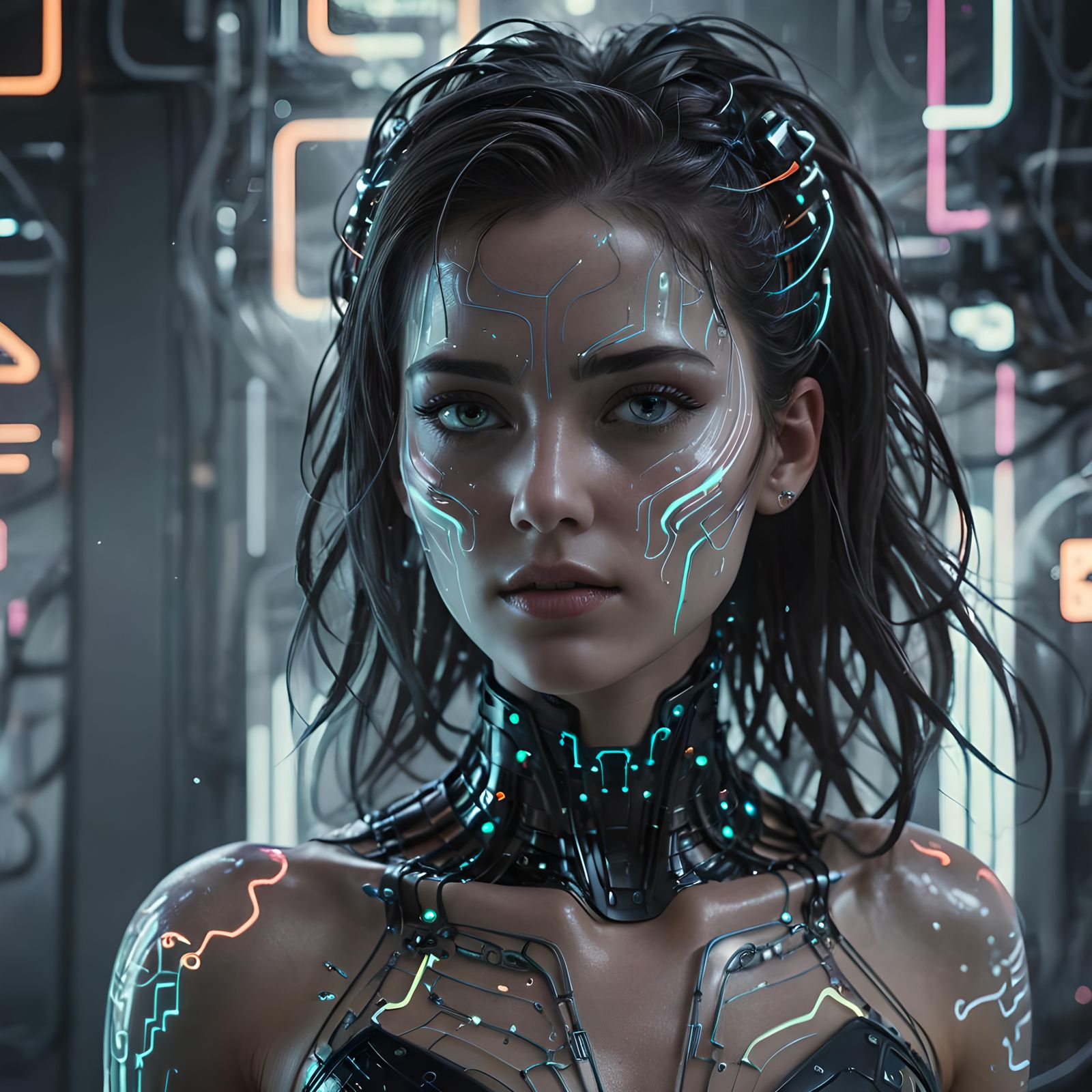 Cyber tech wares, young girl cybernetically augmented with i...