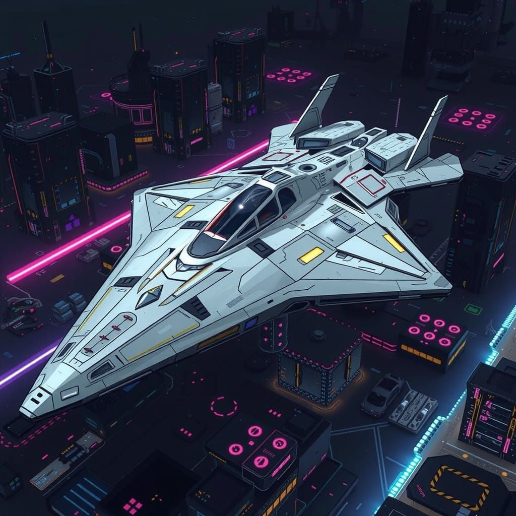 Glorious Cyberpunk Spaceship in Sleek Metallic and Neon Colo...