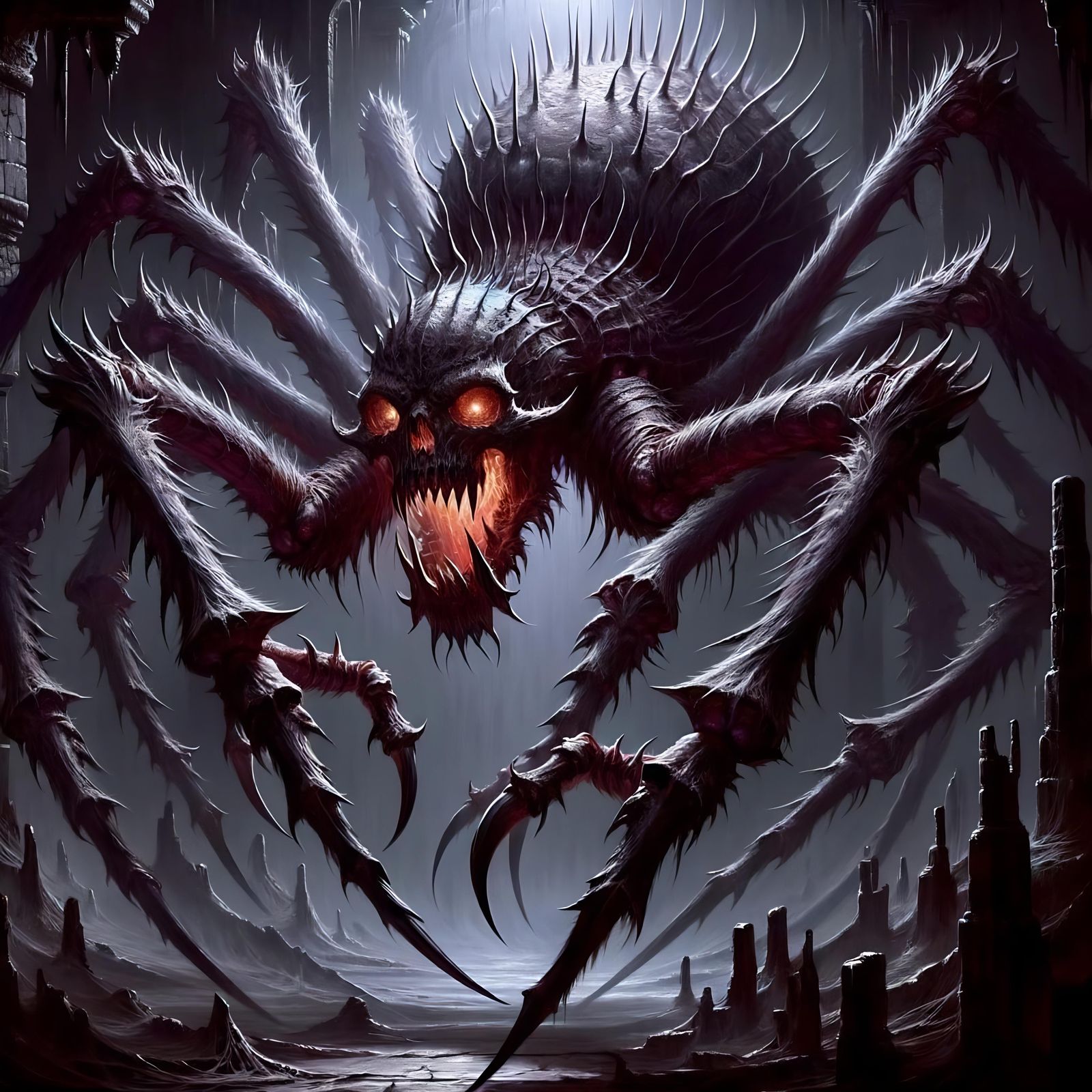 Shadow Spider: Menacing Dungeon Monster in Fantasy Art