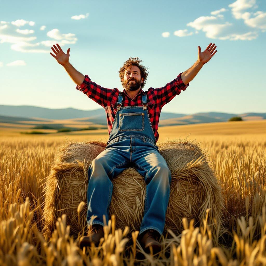 Animated Hay Bale in a Sun-Drenched Landscape